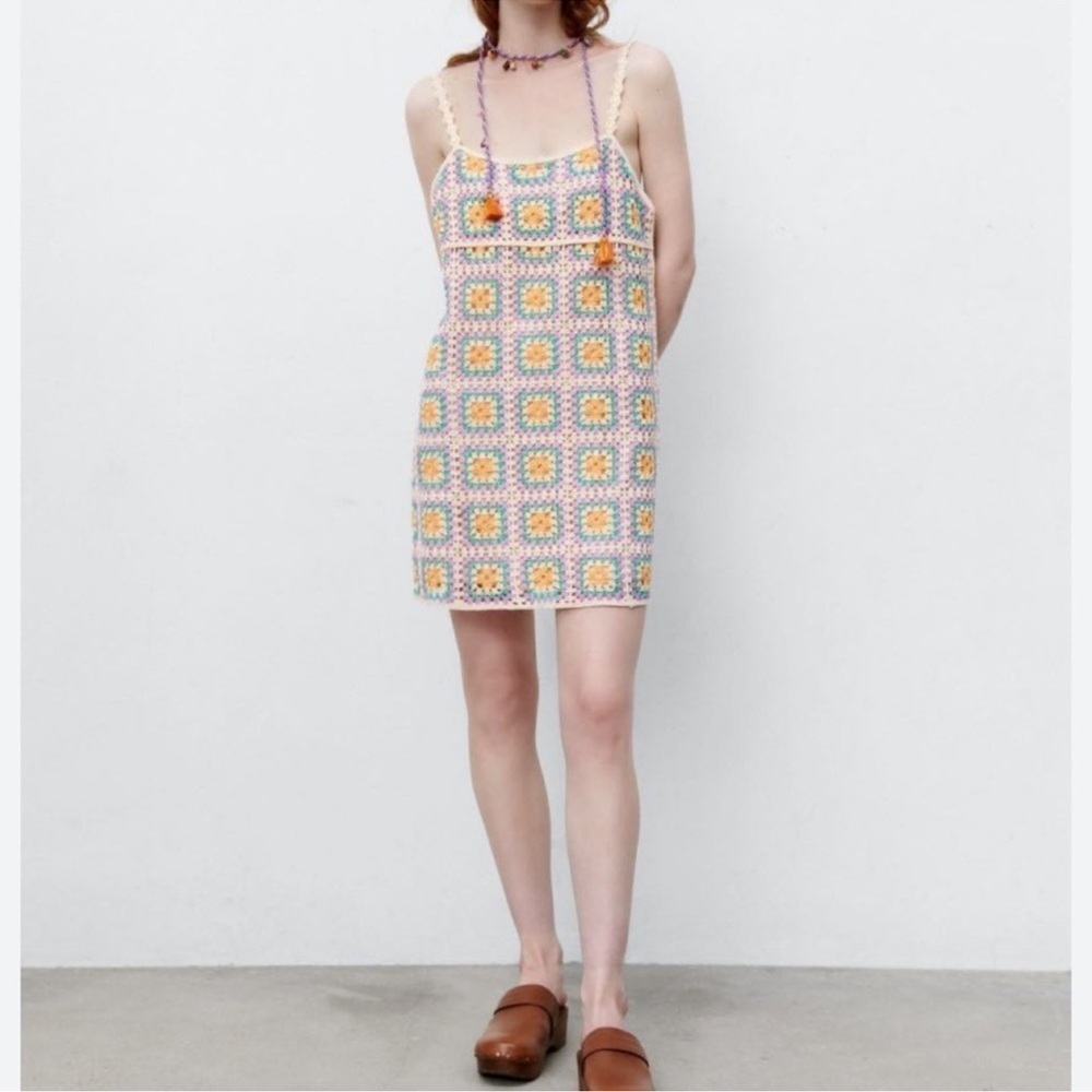 Zara Colorful Crochet Mini Dress size Medium